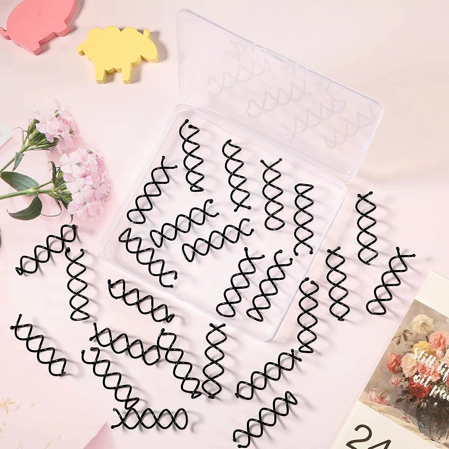 Casewin 20Pcs Spiral Hair Pins, Rotating Pin Non-Scratch round Tips, Twist Screw Hair Pin for Women Bun Hair Style DIY, Spiral Bobby Pins Black